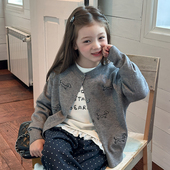 休闲儿童卡通刺绣小狗针织开衫 Yumi妈女童秋装 韩版 外套25F076