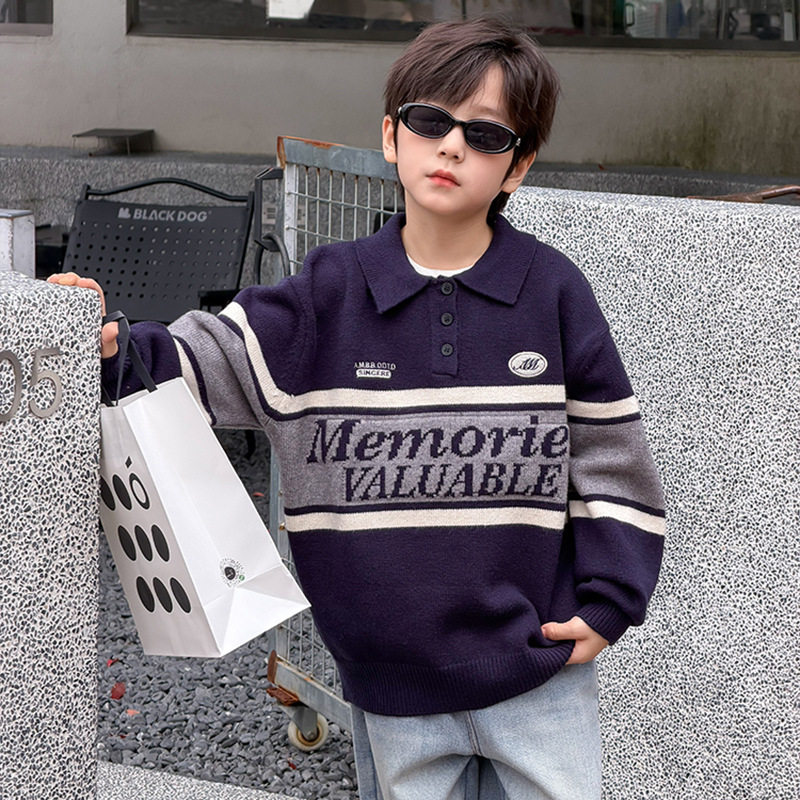 Yumi妈冬儿童抗起球加厚拼色针织衫男童刺绣运动风翻领毛衣25K205,童装/婴儿装/亲子装,毛衣/针织衫,淘宝优惠券,粉丝福利购,淘宝优惠卷