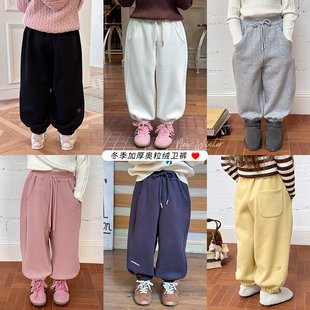刺绣爱心宽松休闲运动裤 男女童韩版 24Z012 冬季 加绒加厚儿童卫裤