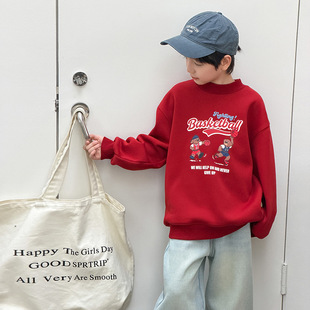 Yumi妈男女童加厚加绒上衣2025冬时髦奥粒绒保暖卡通卫衣潮25M123