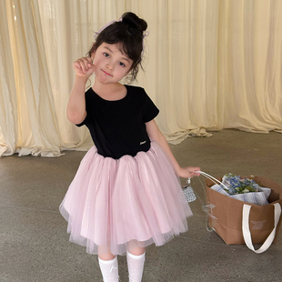 Yumi妈 公主连衣裙25D214 儿童气质芭蕾蓬蓬纱裙女童洋气撞色短袖