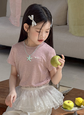 Yumi妈女童短袖儿童夏装轻奢天丝羊毛莱赛尔凉感软糯垂顺T26B243