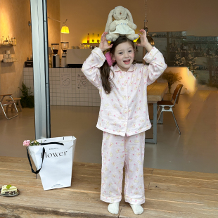 Yumi妈女童甜美卡通可爱A类卡通儿童家居服睡衣套装 25F018