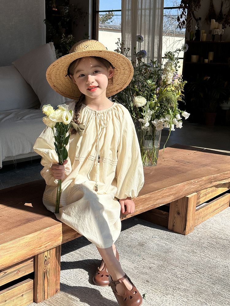 Yumi妈 24S094儿童春季懒人裙子女童森系泡泡长袖公主连衣裙