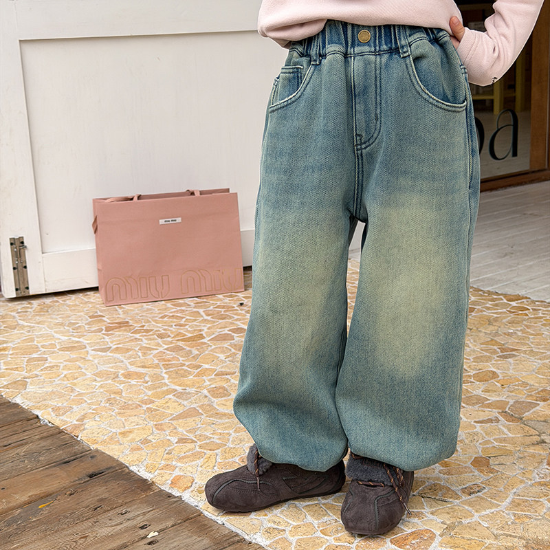 Yumi妈儿童冬季磨白做旧牛仔裤女童韩版休闲加厚保暖长裤子25K015,童装/婴儿装/亲子装,裤子,淘宝优惠券,粉丝福利购,淘宝优惠卷