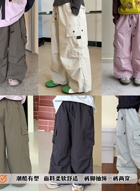 Yumi妈男女童春日校园帅气长裤子潮儿童休闲宽松韩范工装裤26A035