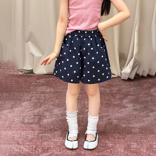 Yumi妈童装女童法式复古波点短裤儿童夏装休宽松全棉裤子潮26C296