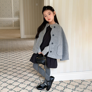 Yumi妈女童冬季 精致贵气质感气质毛呢外套儿童洋气上衣25K066 韩版