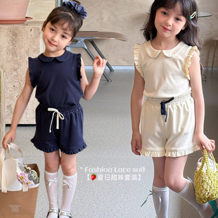 女童宝宝韩版 两件套装 花边娃娃领无袖 短裤 25D063 背心 Yumi妈