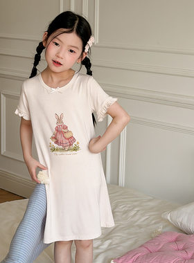 女童莫代尔居家服小兔子印花睡裙