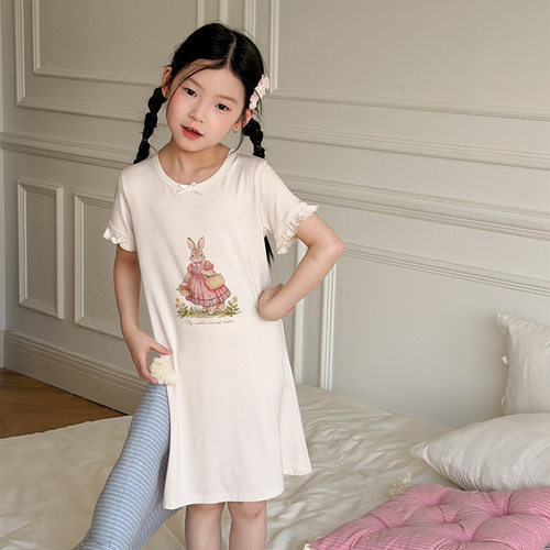 女童莫代尔居家服小兔子印花睡裙