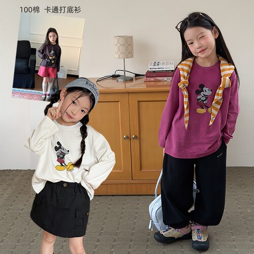 女童春款卡通纯棉长袖打底T恤