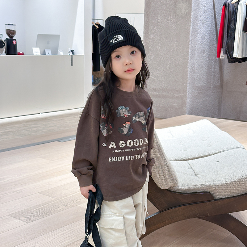 女童洗褪工艺双纱打底衫长袖T恤