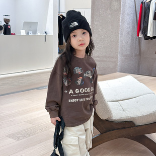 清仓女童秋季洗褪工艺双纱平纹卡通打底衫儿童长袖T恤 25G068