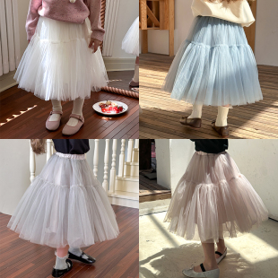 Yumi妈儿童气质百搭网纱半身裙子女童宝宝小仙女蓬蓬纱裙 24X064