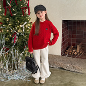 麻花针织儿童韩版 Yumi妈冬季 女童宝宝韩版 刺绣爱心绞花毛衣25M161