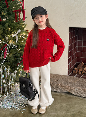 Yumi妈冬季女童宝宝韩版麻花针织儿童韩版刺绣爱心绞花毛衣25M161