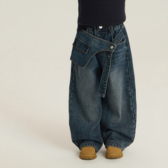 Yumi妈2025新款洋气冬装女童保暖加厚加绒儿童阔腿牛仔裤25H041