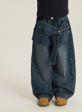 Yumi妈2025新款洋气冬装女童保暖加厚加绒儿童阔腿牛仔裤25H041