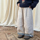 儿童格子翻边长裤 Yumi妈男女童加厚宽松直筒保暖棉裤 冬装 25H074