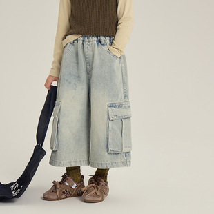 儿童宽松百搭直筒裤 新款 25F171 秋季 Yumi妈女童复古牛仔裤