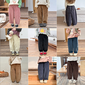 儿童弹力坑条灯芯绒裤 24Y071 子 2024秋装 男女童宝宝休闲拼接长裤