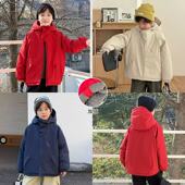 Yumi妈儿童冬款 防风保暖连帽夹棉冲锋衣男女童新年红棉服25M118