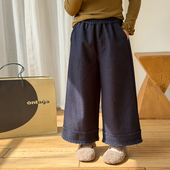 新品 女童休闲牛仔裤 儿童加厚保暖个性 Yumi妈冬季 花边直筒裤 25K035