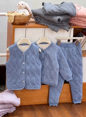 Yumi妈2025冬季女童三层加厚保暖校服内搭儿童马甲棉袄棉裤25H001