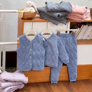 Yumi妈2025冬季 25H001 女童三层加厚保暖校服内搭儿童马甲棉袄棉裤