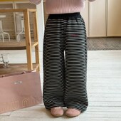 Yumi妈儿童冬季 保暖加厚复合一体180g奥粒绒女童直筒条纹裤 25K004