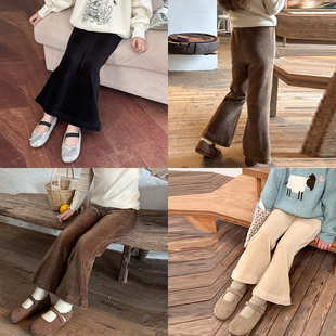 儿童纯色坑条天鹅绒喇叭裤 洋气百搭修身 24X022 女童秋装 Yumi妈