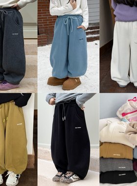 Yumi妈儿童冬季裤子复合280g奥粒绒保暖加厚宽松字母卫裤潮25K039