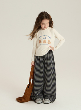 Yumi妈冬季女童加绒加厚T恤儿童韩版印花卡通修身打底衫潮25H084