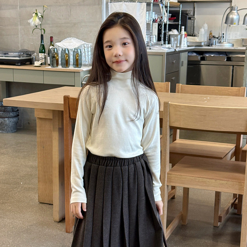 Yumi妈童装女童秋装高领内搭儿童基础纯色软糯高领打底衫潮26F039