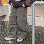 男女童保暖可束脚直筒长裤 Yumi妈儿童冬复古加厚加绒工装 裤 25K045