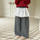 加绒拼接蕾丝屁帘休闲裤 Yumi妈女童新年冬季 两件直筒裤 潮25M031