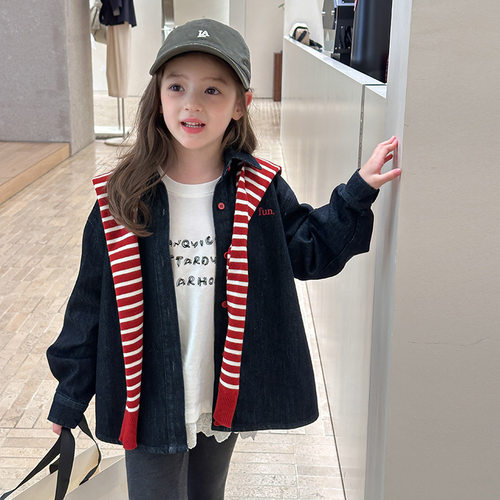 男女童韩版宽松牛仔外套刺绣衬衫