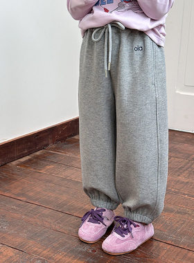 Yumi妈男女童宽松裤子儿童耐穿耐磨校园休闲运动字母卫裤25F014