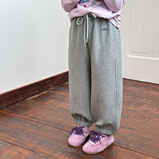 Yumi妈男女童宽松裤 25F014 子儿童耐穿耐磨校园休闲运动字母卫裤