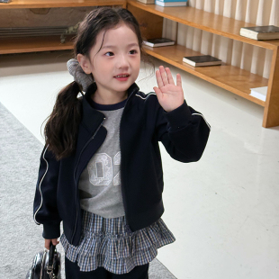 Yumi妈儿童休闲运动两件套女童韩版 25F065 学生立领卫衣套装