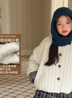 Yumi妈女童冬季气质绗棉保暖棉衣儿童锁温加绒加厚棉服外套25K003