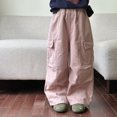 女童秋装水洗棉口袋工装裤