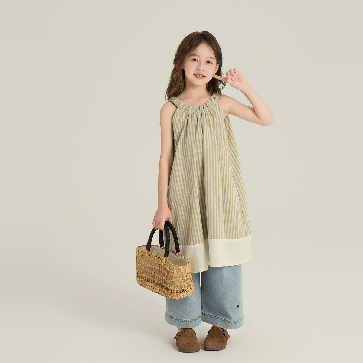 女童韩版条纹挂脖连衣裙