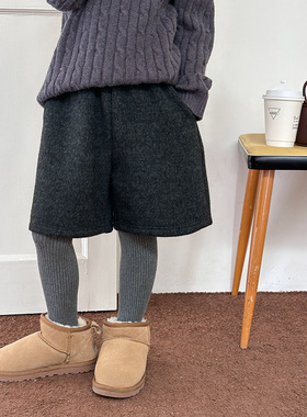 Yumi妈女童时髦保暖冬装复合180g牛奶绒儿童五分针织毛呢裤25H058