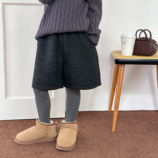 Yumi妈女童时髦保暖冬装 25H058 复合180g牛奶绒儿童五分针织毛呢裤