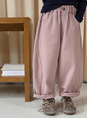 Yumi妈  女童秋装时髦设计感拼接百搭儿童纯色休闲裤  25F071