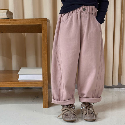 Yumi妈  女童秋装时髦设计感拼接百搭儿童纯色休闲裤  25F071