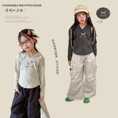 春季女款修身刺绣连帽衫