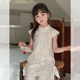 Yumi妈 儿童汉服裙女童假两件中式 国风天丝绣花旗袍连衣裙25E019
